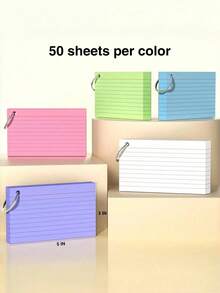One Pack Of 3x5 Inch Colored Index Cards (With A Metal Ring), Featuring 5 Different Colors (50 Cards Per Color); These Portable Study Cards Are Perfect For School Notes And Back-To-School Supplies. - Random Color and Style - View 8