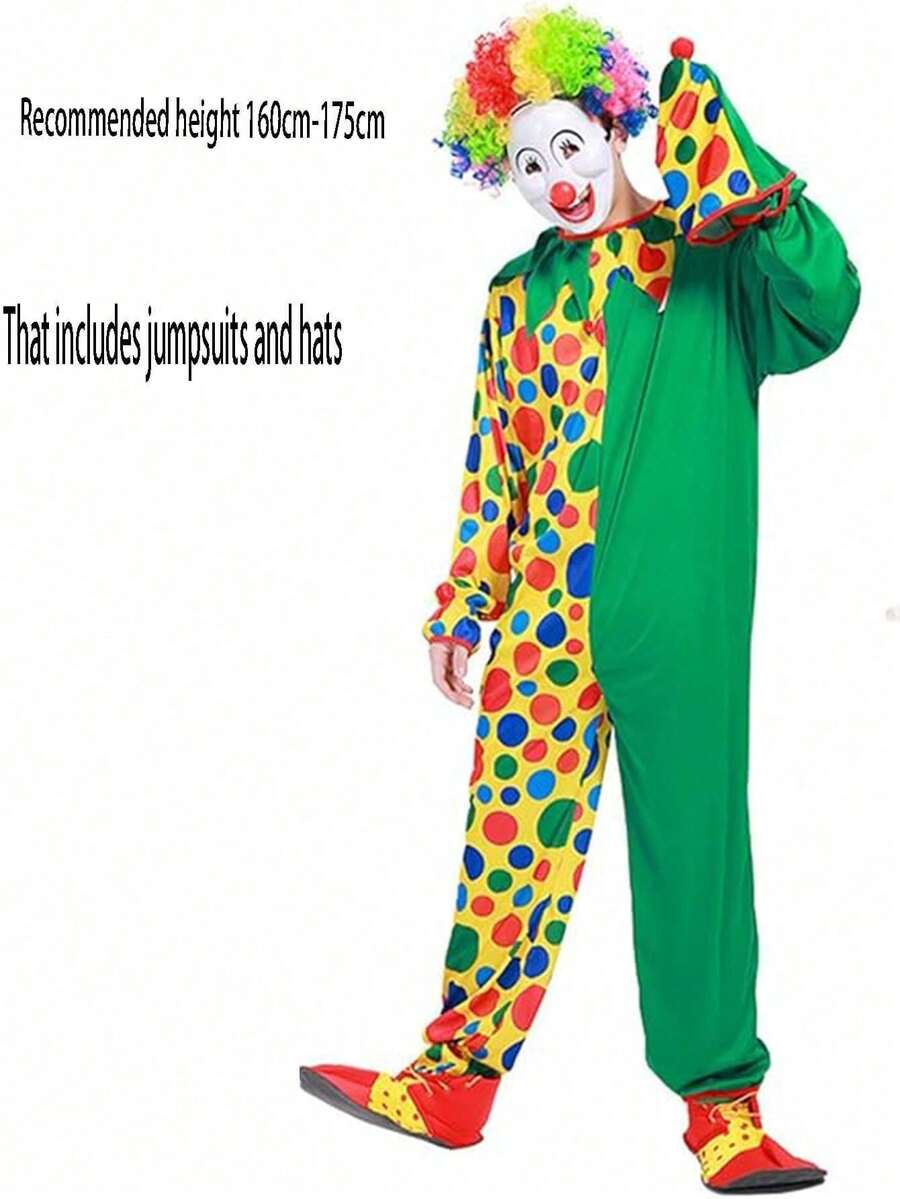 2PCS/Men's Clown Costume Set, Adult Multi-Color Funny Circus Clown Outfit, Halloween, Carnival, Cosplay Party Costume - Multicolor - View 1