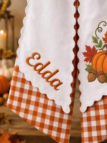 1pc Customized Embroidered Name Wreath Sash, Autumn Harvest Pattern Wreath Bow, With Plaid Pattern And Wavy Edge Trim, 3 Colors Available, Suitable For Thanksgiving Holiday Gift, Family Members And Loved Ones Front Door Entrance Decoration - Multicolor - View 4