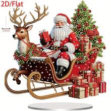1pc 2D Acrylic Flat Santa Sleigh Pattern Acrylic Ornament, Suitable For Living Room, Office, Desk - C - View 6