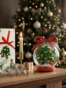 Christmas Tree Crystal Ball Building Blocks, 2-In-1 Hanging & Desktop Ornament, DIY Micro Bricks, Winter Fairytale Miniature Landscape, Cute Miniature Holiday Room Decor, Party Accents & Creative Toy, Birthday/Xmas Party Favors/Gift/Stocking Stuffers - Green - View 6