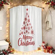 1pc Christmas Tree Shower Curtain, Vintage Design, Waterproof Bath Curtain, Suitable For Bathtub Partition, Bathroom Decor And Bathroom Accessories, Home Decor Gift, Includes 12 Hooks - Multicolor - View 6