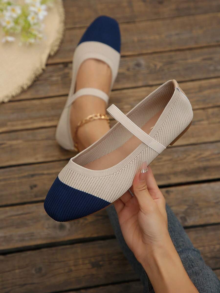 Women's New Single Strap Vintage Minimalist Versatile All-Season Shoes - Beige + Blue - View 1