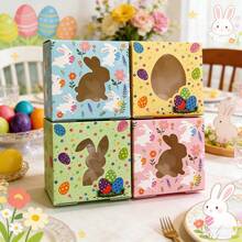 5pcs 10.2*10.2*6.5cm Rabbit Egg Shaped Transparent Window With Lid Anti-Deformation Baking Pastry Packaging Box, Fresh And Cute Style, Multi-Color Options, Square, Suitable For Donuts, Mini Cakes, Cookies And Other Desserts, Applicable To Birthday Party, Afternoon Tea, Gift, Picnic, Daily Baking Scenes - Multicolor - View 2