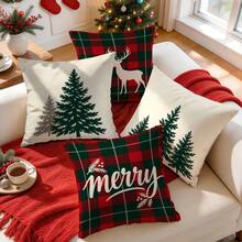 4pcs/1pc Christmas Plaid Christmas Tree Pattern Pillow Case Without Insert, Single-Sided Printed Pillow Case, Suitable For Living Room Bedroom Home Decor, All-Season Pillow Case - Multicolor - View 6