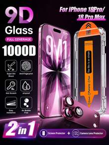 Yezodawee 2 IN 1 Protector Set Included 1pc High Definition Tempered Glass Screen Protector With Auto-Installation Kit + 1pc Red Armor Lens Protector, Compatible With 18 Pro Max/18 Pro/ - 1+1 - View 7