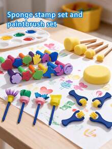 25pcs Paint Sponge Brush Set, Sponge Pattern Brush Tools, Multiple Shapes Available, Foam Stamps And Roller Stamping Rods, Suitable For DIY, Classroom And Home Handicraft Projects, Washable And Reusable, Sponge Painting Stamps - Combo Set - View 2