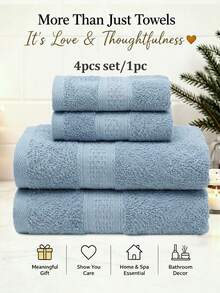 4PCS Towel Set 34x74cm+70x140cm/1pc Bath Towel/Square Towel, Terry Cotton - Absorbent Material - Suitable For Bathroom, Facial Care, Hand & Body Wiping, Home Decor, Kitchen Decor, Back To School Season, Autumn Decoration - Baby Blue - View 1