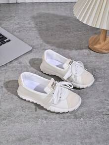 Giày sneaker trẻ em phong cách Hàn Quốc vintage họa tiết sóng, dây giày trắng bản rộng, đế dày, giày vải canvas unisex cho bé - trắng - Xem 6
