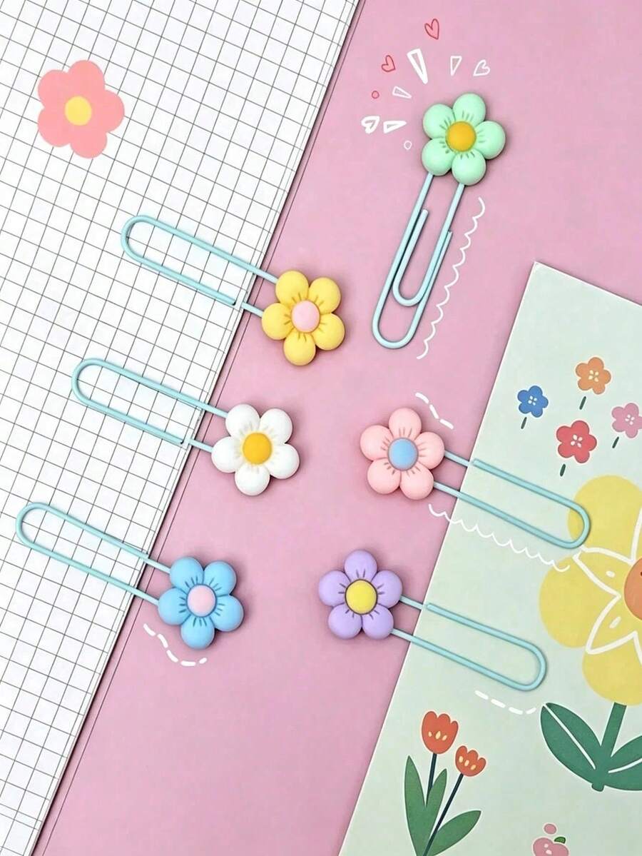 This 7-Piece Set Of Flower-Shaped Metal Bookmarks Features A Cherry Blossom Design And Can Be Used To Organize Documents, Decorate Photo Albums, And Keep Class Materials In Order. - Random Color and Style - View 1