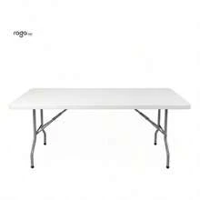 Mesa Plegable Portátil de Plástico de 1.80 m Tipo Portafolio, Mesa Rectangular con Asa para Interior y Exterior, Color Blanco - Negro - Ver 8