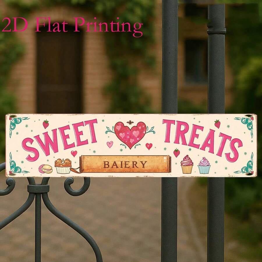 2D Flat - 4X16 Inch Vintage Metal Sign, Dessert Bakery Vintage Logo Cupcake Heart Dessert Wall Art Decor, Suitable For Kitchen Cafe Bakery Home Decoration (Random Style) - A - View 1