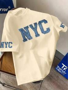 Camiseta de hombre con estampado en relieve - Estilo urbano de Nueva York, cómoda, cuello redondo, tela de moda, diseño llamativo en relieve, camiseta de verano, adecuada para - Verde Lima - Ver 10