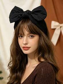 1pc Fashionable Vintage Bow Knot Wide Headband Soft Crinkle Fabric Hair Retro Style Suitable Party Daily Hair Accessory - Multicolor - View 2