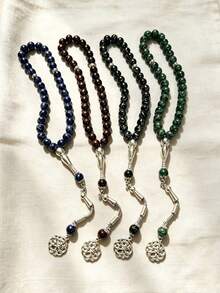1pc Vintage Middle Eastern Style Tasbih 33-Bead Cracked Beads Braided Flower Pendant Tassel Prayer Beads Bracelet - One Size - View 2