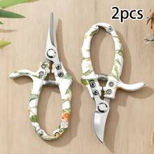 2pcs Gardening Pruning Shears Set, Stainless Steel Curved Blade & Straight Blade Plant Trimming Scissors, Spring-Assisted Gardening Tools, Suitable For Yard, Bonsai, Floral Crafts And Vegetable Harvesting - A - View 1