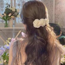 Ethereal Camellia Alligator Hair Clip New Floral Design - Back Of Head Top Clip Half-Up Spring Hair Clip Minimalist Hair Accessory - Beige - View 3