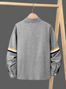 GOLDREDY Spring/Autumn New Men's Loose Striped Colorblock Sleeve Design Lapel Casual Shirt - Grey - View 4