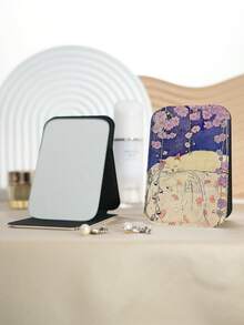 1PC Ins Illustration Series Portable Folding Makeup Mirror, Lightweight Ultra-Thin Convenient Durable PU Leather, Suitable For Various Occasions Travel Party Work School, Suitable For All Ages - Multicolor - View 9