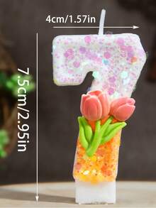 1pc Birthday Candle Number 0-9 Tulip Decoration, Suitable For Girls' Birthday Cake Decoration, Holiday Party, Children's First Birthday, Cake Shop, Dessert Shop, Photography Props - Orange - View 5