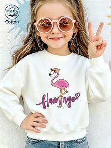 Summer Cartoon Flamingo, Sweet And Whimsical Kids' Sweatshirt - White - View 3