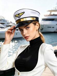 1pc Or 2pcs Unisex Embroidered Captain Hat Police Hat Octagonal Flat Top Hat, Uniform Prop Captain Hat, Suitable For Party Accessories Halloween Essential - A - View 13