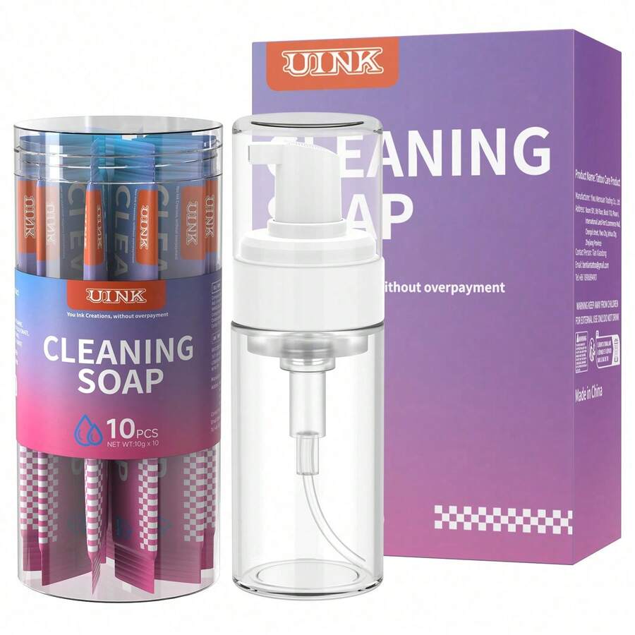 Contains 10 Individually Packaged Small Bags And One Foam Pump Bottle; Compact And Portable, Convenient For Carrying. Specifically Designed For Cleaning Tattoos And Skin-Gentle And Non-Irritating, Thorough Cleaning. - Multicolor - View 1
