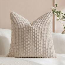 1pc/2pcs Beige Bohemian Striped Throw Pillow Cover (Pillow Insert Not Included), Soft Plush Corduroy Solid Color Decorative Square Pillow Cover, Suitable For Holiday, Sofa, Bedroom, Bed, All Seasons Use. - Beige - View 11