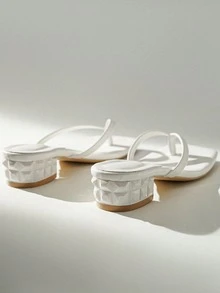 Oversized Square Toe Summer New Slide Sandals, Thin Heel Thong Sandals, Versatile Thin Heel Toe-Post Flip-Flops For Women - White - View 2