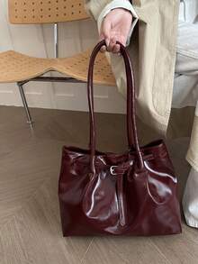 Casual Fashion Commuter Tote Bag For Women, New Large Capacity Minimalist Handbag, Shoulder Bag, Underarm Bag - Burgundy - View 4