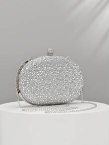 1pc Silver Rhinestone Clutch Bag, Shiny Hard Case Evening Bag, Suitable For Women's Wedding And Formal Occasions - Silver - View 2