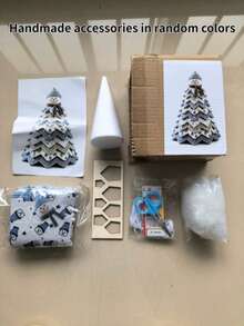 1pc Christmas Tree Fabric Patchwork DIY Kit, Layered Patchwork Desktop Holiday Tree Making Tool Set, Rustic Style Christmas Tabletop Decor, Handmade Material Creative Christmas Gift - Christmas Tree - View 15