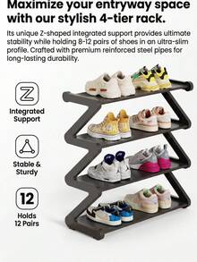 2pcs 4 Tier Z-Shaped Shoe Rack Organizer, Narrow Metal Shoe Shelf For Entryway And Small Spaces, Sturdy 8-12 Pairs Shoe Stand For Closet Floor - Multicolor - View 7