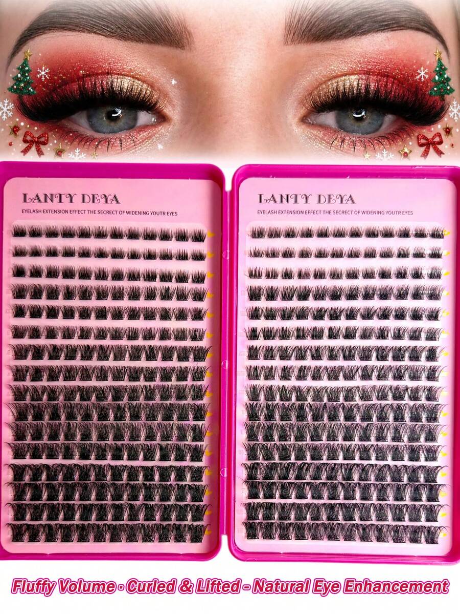 384pcs D-Curl Single Cluster Eyelashes T50 8-16mm DIY Eyelash Extension Kit, Natural Look Ultra-Lightweight Reusable Segmented False Eyelashes, Suitable For Beginners, Home, Travel, Daily Wear, Wedding, Date Party, Music Festival, Halloween, Christmas