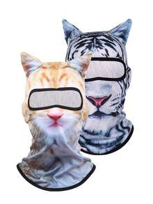 1件/2件 中性 3D動物圖案防護面罩頭套，戶外趣味水上運動帽，防曬動物頭套（貓、狗款式），適合日常出遊、旅行、徒步、滑雪 - 彩色 - 查看 12