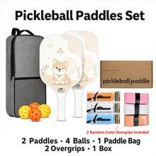 Cute Dog Pattern Fiberglass Pickleball Paddles Set,2 Paddles+4 Balls+2 Overgrips+Carry Bag,Lightweight Pickleball Racket Kit For Beginners Men Women Outdoor Sports - Apricot - View 4