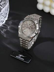 RICECGO A Men's Business-Style Stainless Steel Watch That Showcases A Gentleman's Unique Taste When Worn For Everyday Business Occasions; Makes A Great Gift - Silver - View 1