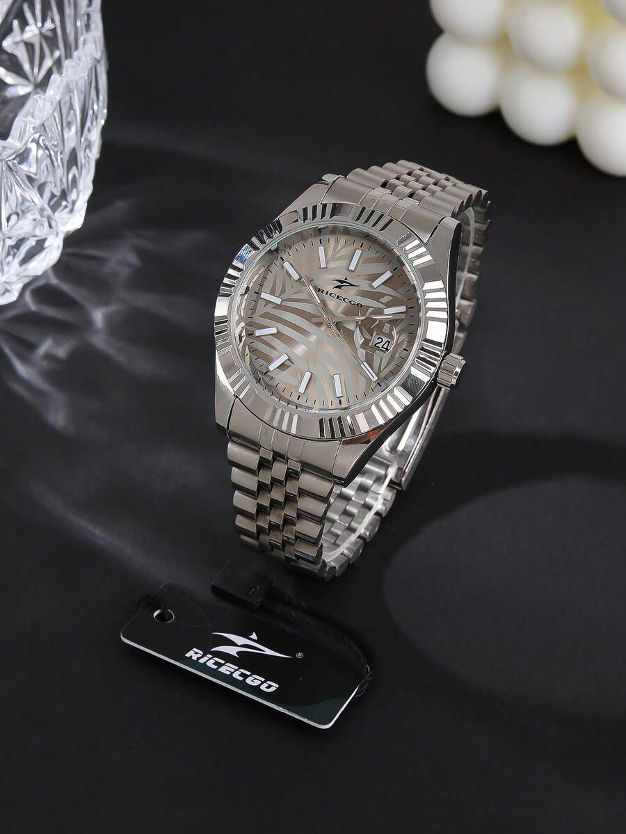 RICECGO A Men's Business-Style Stainless Steel Watch That Showcases A Gentleman's Unique Taste When Worn For Everyday Business Occasions; Makes A Great Gift - Silver - View 1
