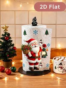 2D FLAT Christmas Decorative Paper Towel Holder (No Power Light) - Desktop Tabletop Roll Holder With Display And Storage Function, Fun Lantern Santa Claus Design, Suitable For Kitchen, Bathroom, Living Room And Dining Room, Decorative Ornament To Create Warm Christmas Atmosphere - Multicolor - View 4