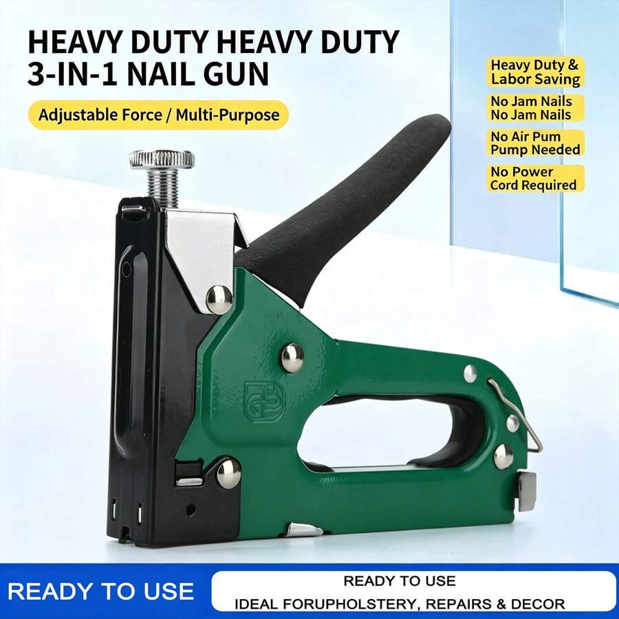 Manual Staple Gun 3-In-1 Heavy Duty Upholstery Stapler, Jam-Free Tacker Brad Nailer With Adjustable Force Ergonomic Grip, No Air Compressor For Woodworking Furniture Repair DIY