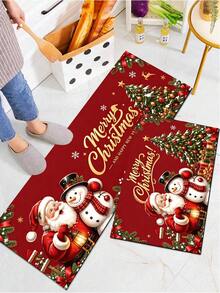1/2pcs Christmas Kitchen Decor Rug, Santa Claus Pattern Design, Winter Kitchen Rug And Mat, Non-Slip Washable Absorbent Kitchen Accessories Decor Mat, Christmas Holiday Gift! - Multicolor - View 6
