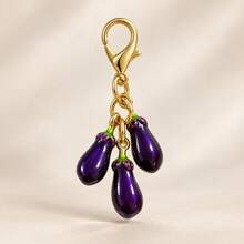 1 buah/2 buah Gantungan Kunci Unisex Paduan Logam Minimalis 3D Kreatif Bentuk Tetesan Minyak, Terong, dan Polong Kacang Polong, Gantungan Tas Sayuran Lucu, Aksesori Dompet - MultiWarna - View 3