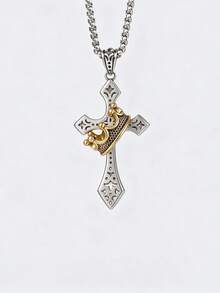 Cross And Crown Motif Necklace In Alloy, Spiritual Christian Charm For Men And Women, Faith Prayer Gift - Multicolor - View 3