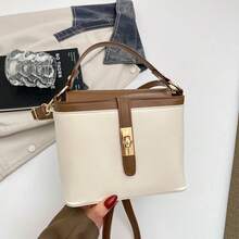 Elegant Box-Shaped Top Handle Handbag, Women's Metal Lock Crossbody Shoulder Bag, Detachable Strap Daily Commute Wallet, Multiple Colors Available - Multicolor - View 2