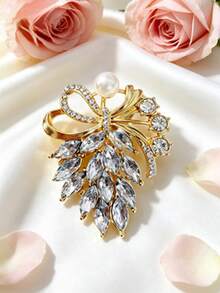 1pc Exquisite Bow Wheat Pearl Decor Brooch, Elegant Luxury Fashion Women's Lapel Pin, Suitable For Wedding, Banquet, Party, Daily Wear Fashion Decorative Accessory - Multicolor - View 2