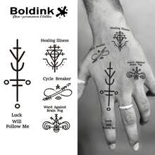 Boldink 1PC Healing Rune & Manifestation Temporary Tattoo Sticker, Waterproof Body Art Tattoo, Lasts 1-2 Weeks, Plant Juice Formula, And Gentle, Non-Irritating, Perfect For Daily Outfit Styling, Body Decoration, Unisex Chinese Style Gift, Must-Have For People - Black - View 2