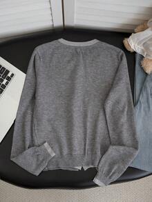 2-In-1 Argyle Knit Cardigan, Patchwork Diamond Pattern Round Neck Cropped Slim Fit Long Sleeve Knit Jacket - Gray - View 8