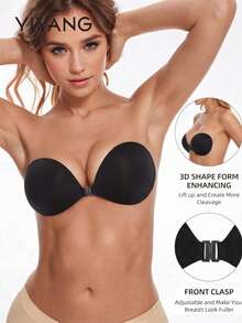 YIYANG 1pc Breathable Round Silicone Adhesive Bra, Upgraded Bio-Adhesive, Skin-Friendly Moderate Adhesion, Washable - Black - View 3