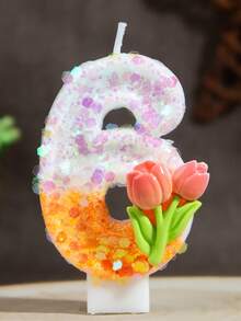 1pc Birthday Candle Number 0-9 Tulip Decoration, Suitable For Girls' Birthday Cake Decoration, Holiday Party, Children's First Birthday, Cake Shop, Dessert Shop, Photography Props - Orange - View 9