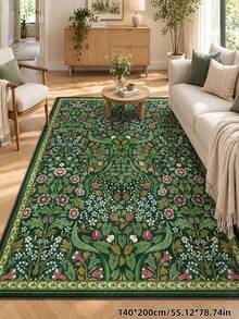 1pc Bohemian Modern Paris Garden Floral Carpet, Suitable For Living Room, Non-Slip Rust Red Printed Vintage Farmhouse Rug, Suitable For Bedroom, Dining Room, Dorm, Office, Home Decor - Dark Green - View 9